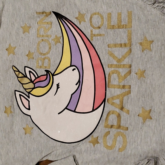 Girls Unicorn graphic "Born to Sparkle" long sleeve shirt size 3T - Picture 2 of 4